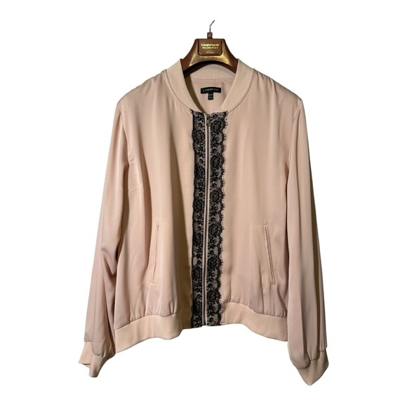 Lane Bryant Pink Bomber Jacket with Lace Trim - Picture 4 of 7